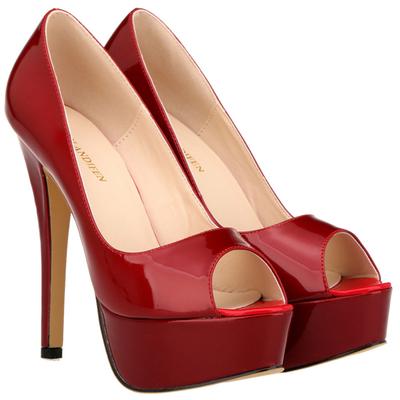 Shoes Women Patent Black Blue Red Stiletto Heels Pumps Wedding Sexy Platform Ladies Peep Toe Party Shoe