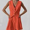 European & American Design Cotton Linen Suit: Women's Summer Casual Sleeveless Vest & Shorts Set