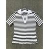 Genuine Export Surplus European and American Striped Stretchy Slim-Fit Comfortable Cotton Women's Summer Polo Collar Short-Sleeve T-Shirt