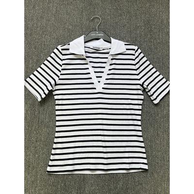 Genuine Export Surplus European and American Striped Stretchy Slim-Fit Comfortable Cotton Women's Summer Polo Collar Short-Sleeve T-Shirt