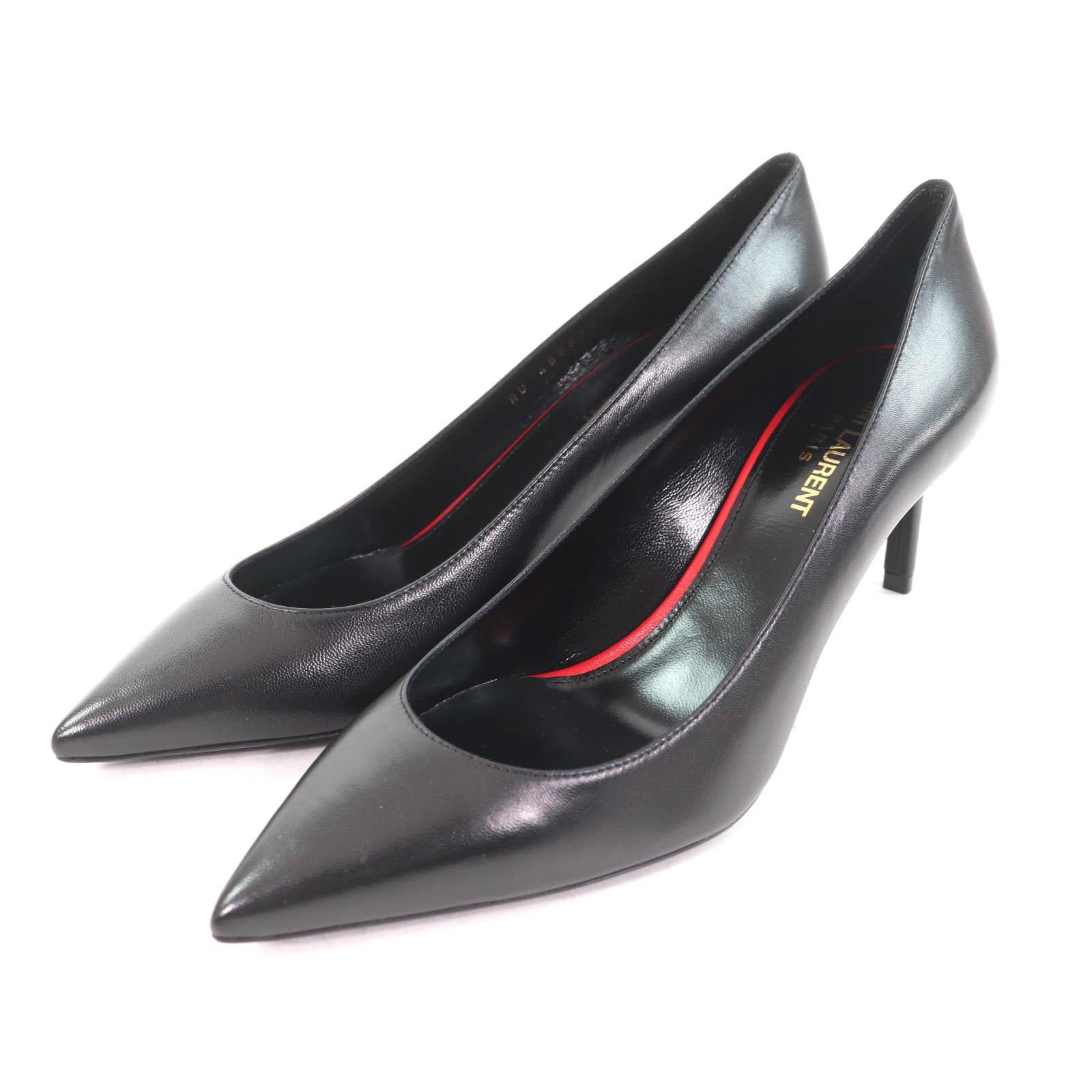 Pristine SAINT LAURENT PARIS pumps pointed toe stiletto heels black leather 37.5 Used