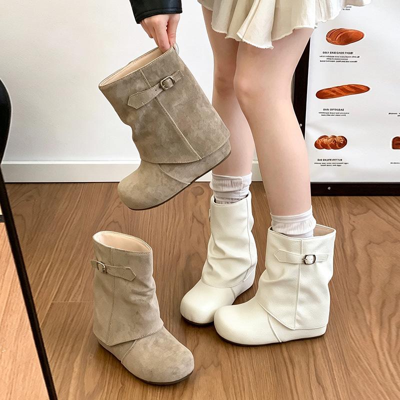 Small Inner Height Increase Birkenstock Short Boots Women's 0000 New Autumn Pile Boots Trouser Boots Belt Buckle Fashion Boots