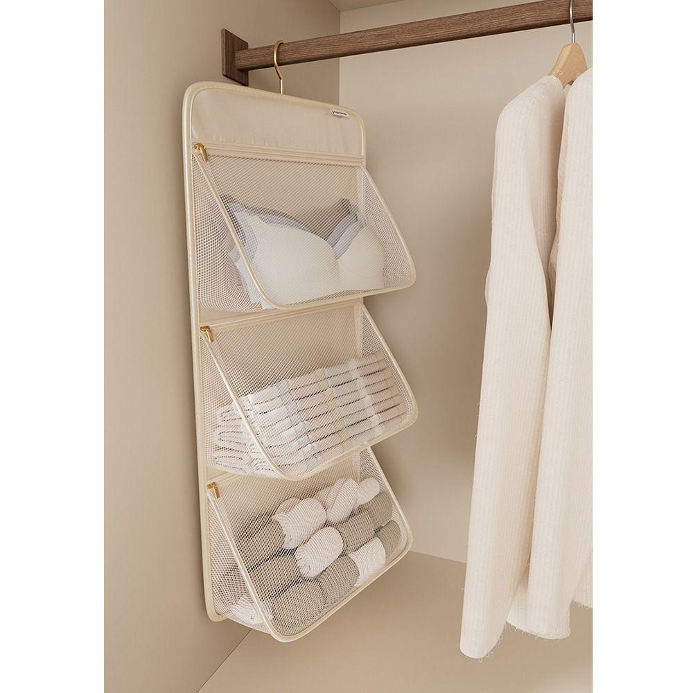 Space-Saving Hanging Clothes Organizer Zippered Mesh Underwear Storage Bag Large Capacity Foldable Closet Socks Dispenser