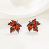 2026 Retro Red Zircon Maple Leaf Stud Earrings – Light Luxury Fashion Jewelry for Women