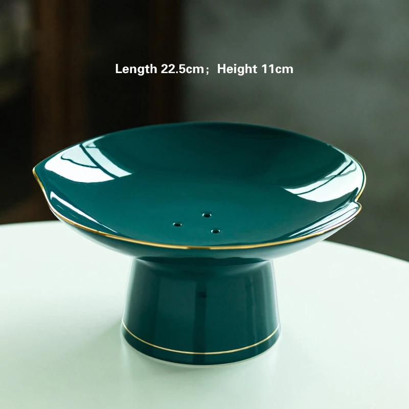 Living Room Household Snacks Tribute Plate Bowl Light Luxury Tea Table Blue and White Ceramic High Foot Tea Tray Fruit Plate