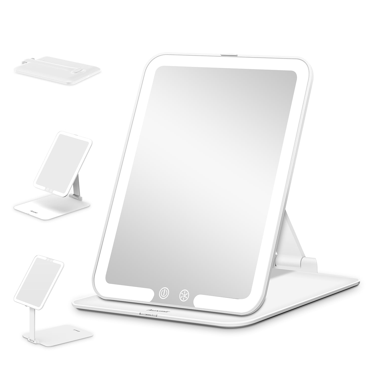 

Auxmir Tabletop Folding Mirror for with LED 3 Stepless Hall USB Adjustable 1500mAh High Power Bank Easy Compact Mirror, Makeup, Light, Colors, белый
