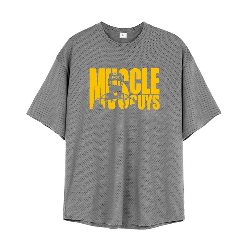 Muscleguys Oversized Loose Running T-Shirts Men Muscleguys Gym Fitness Sports Half Sleeve T Shirt Summer Mesh Quick Dry Breathable Clothing