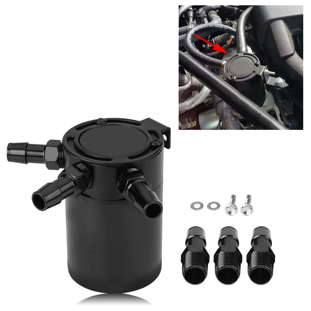 Aluminum Alloy Universal Car 3 Port Oil Catch Can Tank Breather Reservoir Black