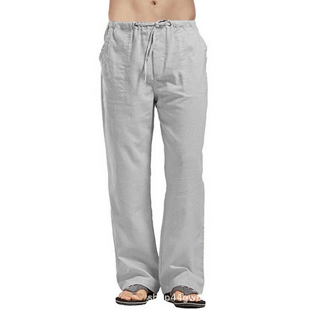 

Европейские и американские мужские повседневные льняные брюки для весны и осени XL светло-серый