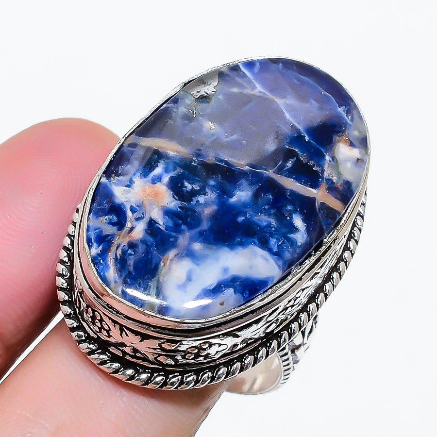 Natural Sodalite Gemstone 925 Sterling Silver Jewelry Ring Size 7.5 AR-18140