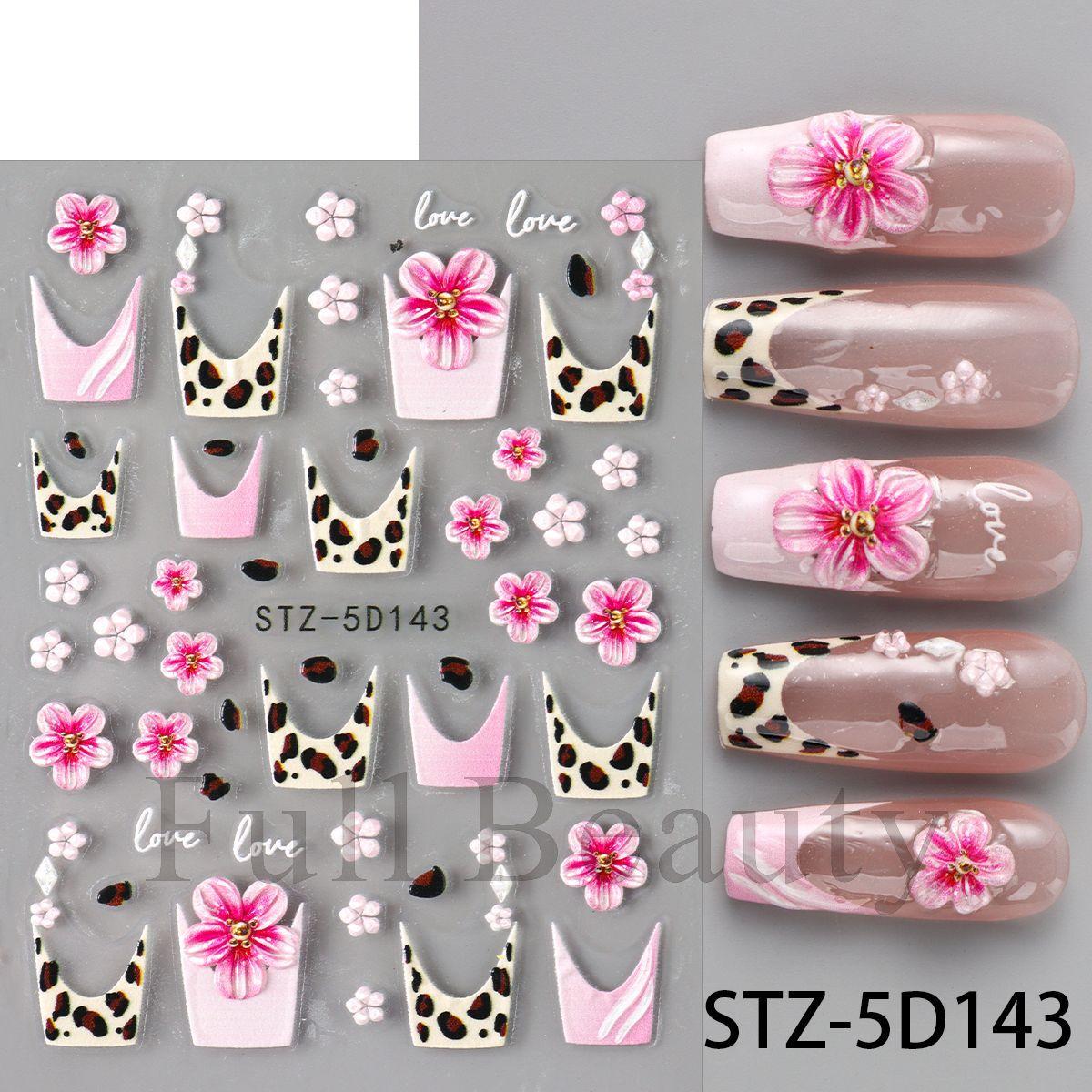 New Nail Art Sticker Embossed Flower French Leopard Print Small Flower Nail Art Sticker