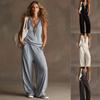 New Women's Vest V-neck Sleeveless Wide-leg Pants Set, Loose and Drapey Casual Two-piece Outfit for Women
