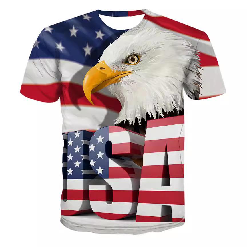 Lato Nowy Męski Modny T-shirt z Krótkim Rękawem z Nadrukiem Cyfrowym 3D Orła