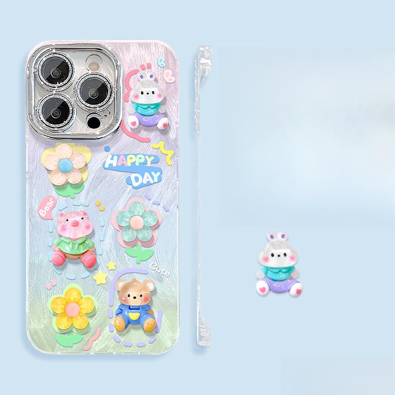 

Подставка для куклы-кролика с цветком, подходит для чехла для мобильного телефона Apple 13, Xiaomi 15pro, из перьевой пряжи без рамки, Oppo Cute 14 Redmi K40/K40 Pro