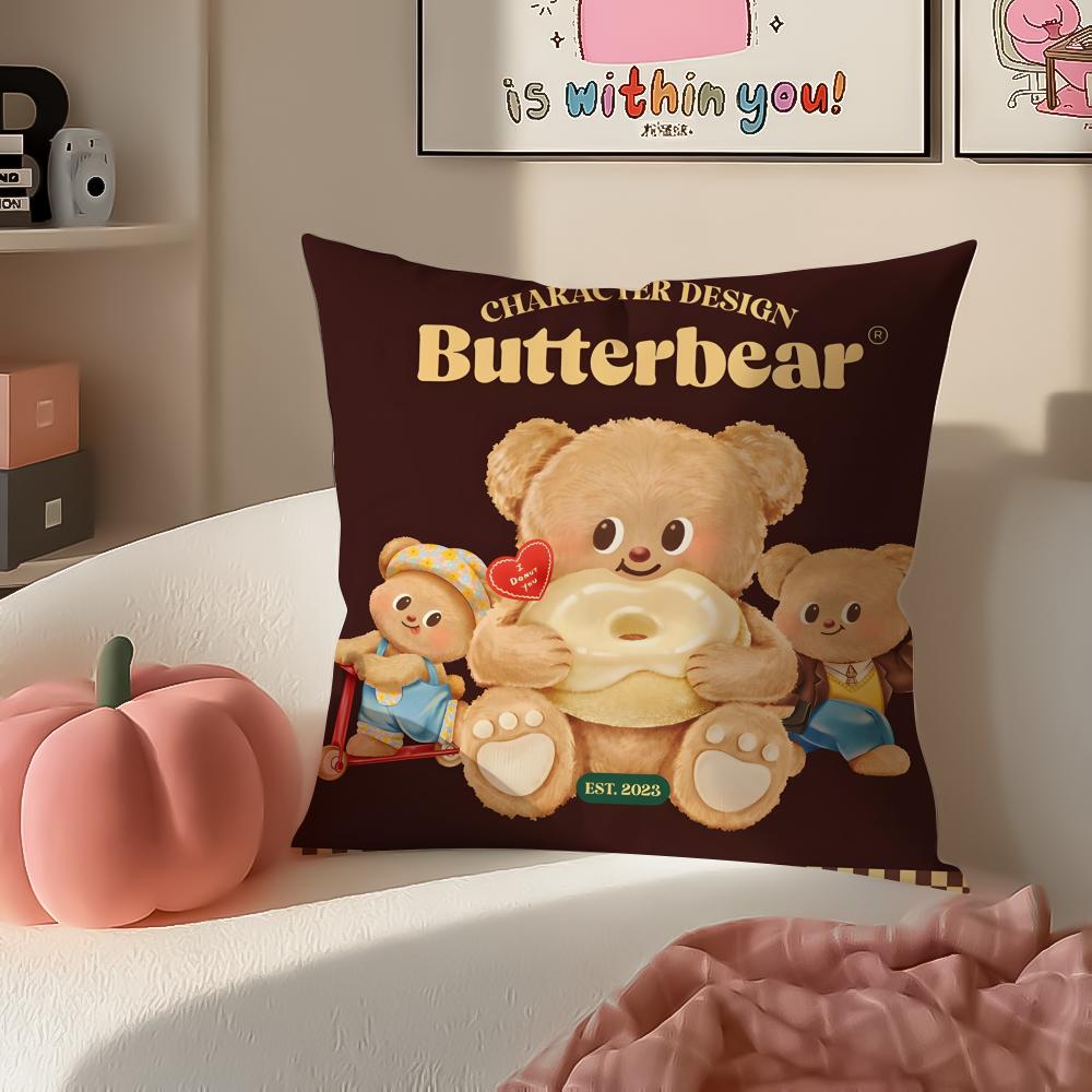 Chubby Cute Thai Character BButterbear Cushion Cover Pillowcase Short Plush Invisible zipper Room Sofa Cushion Cover
