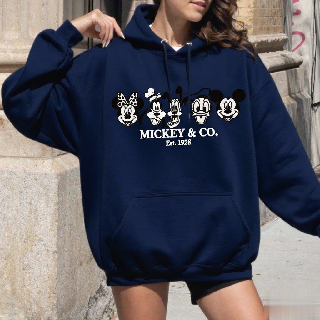 Unisex Oversized Disney Mickey Print Hooded Sweatshirt Men Women Streetwear Loose Casual Pullover Jacket Autumn/Winter Fashion