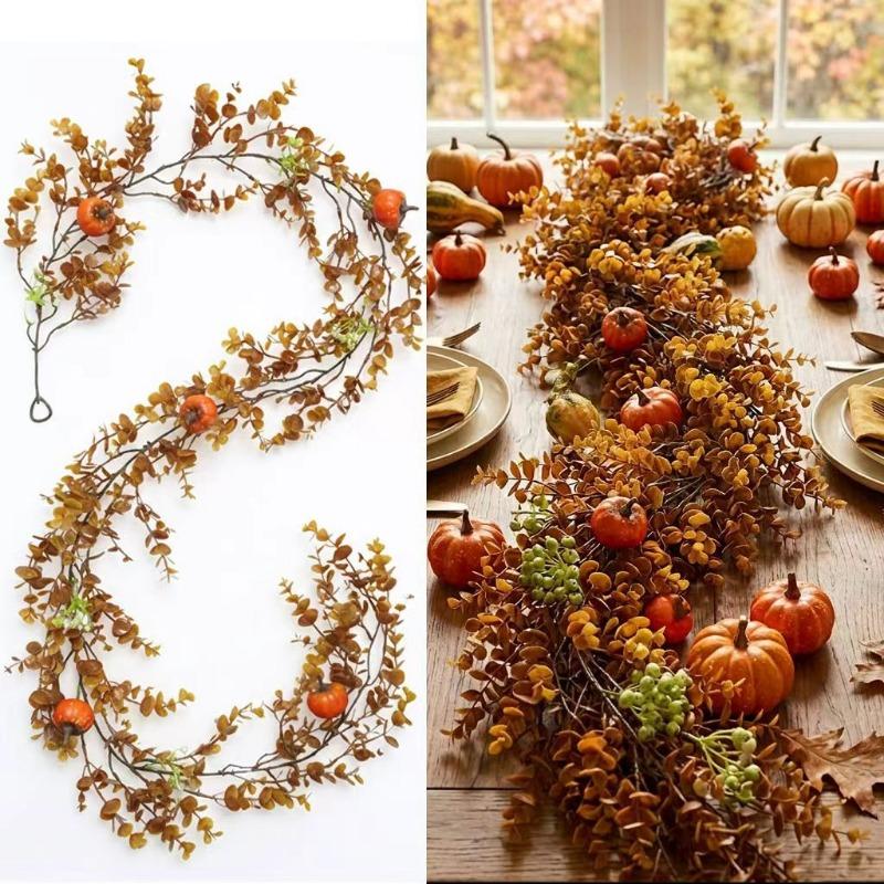 1PC Simulation Pumpkin Berry Rattan, Harvest Festival Thanksgiving Autumn Decoration Wreath Halloween Cross-border Simulation Maple Leaf