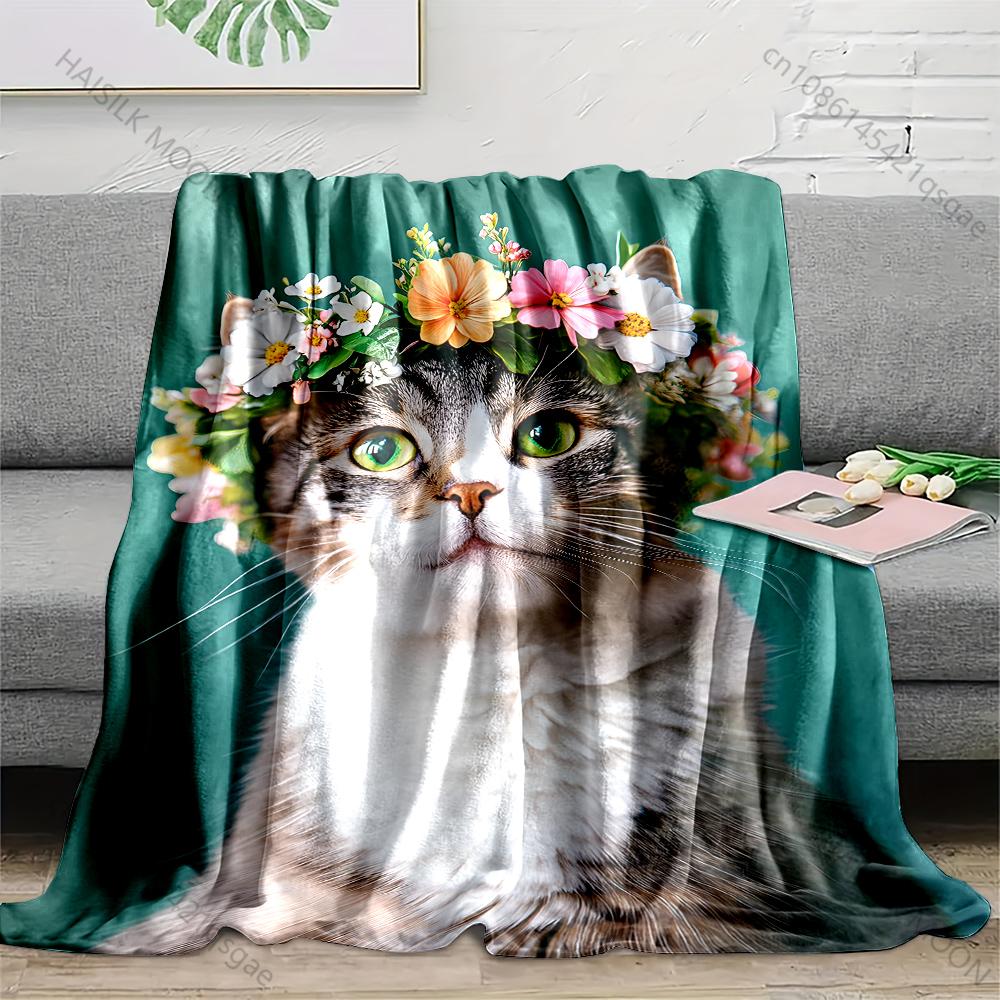 

Multiple sizes Cat wearing flower crown Blanket Suitable for Home Bedroom Sofa Travel Camping Blanket Various Sizes for Gifts 75x100cm