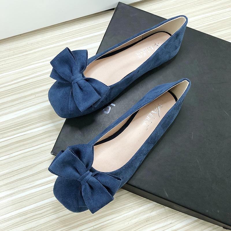 Ballerine da donna Scarpe da barca Azzurro Testa rotonda Fiocco Taglia 33-43 Scarpe basse per donna Pelle di velluto Alta qualità Scarpe estive