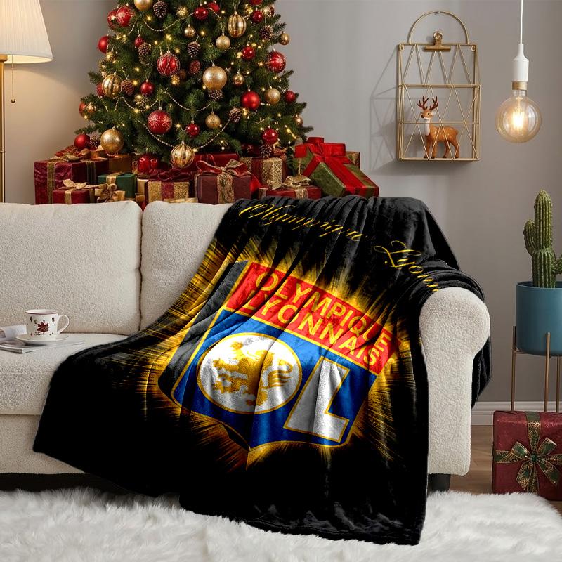 Lyonnais Football Crest Blanket Lightweight Ideal Bedding Blanket Perfect for Travel, Camping, Living Rooms, Offices, Sofas, Fan Christmas Gift