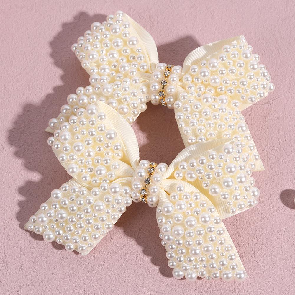 2Pcs Pearl Bow Hair Clips Sweet Elegant Rhinestone Bownot Hairpin For Girls Children Women Boutique Headdress Hair Accessories