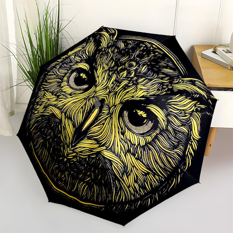 1pc Owl Feather Automatic Folding Umbrella, Sturdy And Durable Automatic Folding Umbrella with 8 Ribs, Convenient for Outdoor Use061