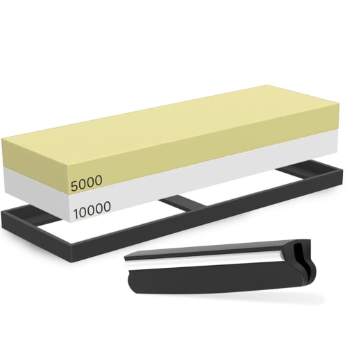 Double-sided Sharpening Whetstone Set for Kitchen Knives, Medium Sharpening Stone with Fixed Angle Holder, #5000/#10000 for Home Use, Perfect for Fini