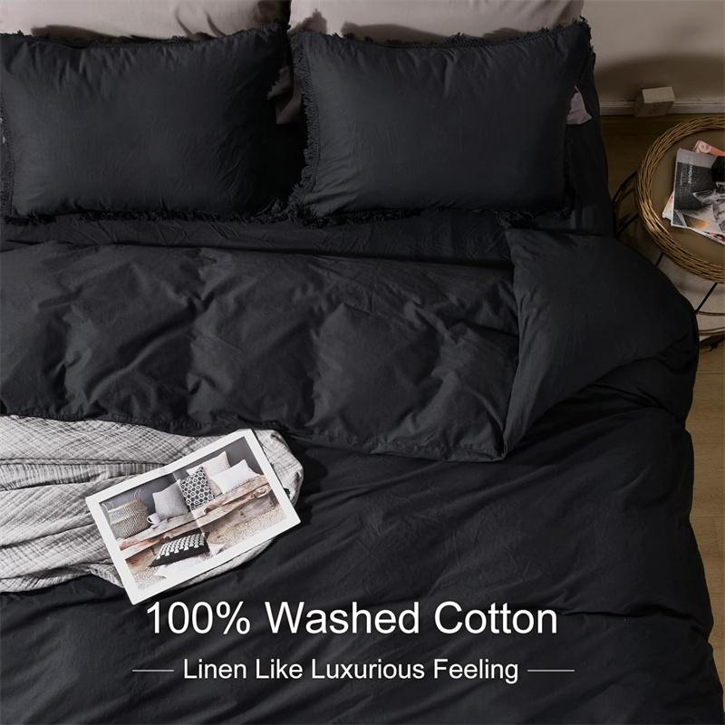 1pc Solid Color Duvet Cover 100% Washed Cotton Quilt Cover Japanese Minimalist Style Bedding Single Double King Queen Size Bed