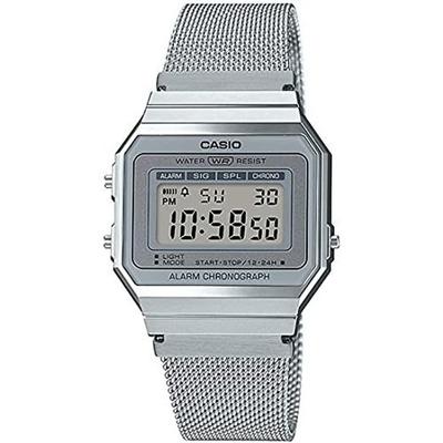 CASIO Digitalarmbanduhr Vintage Serie A700WM-7A Metall-Mesh-Armband Herren Damen Silber Übersee-Modell