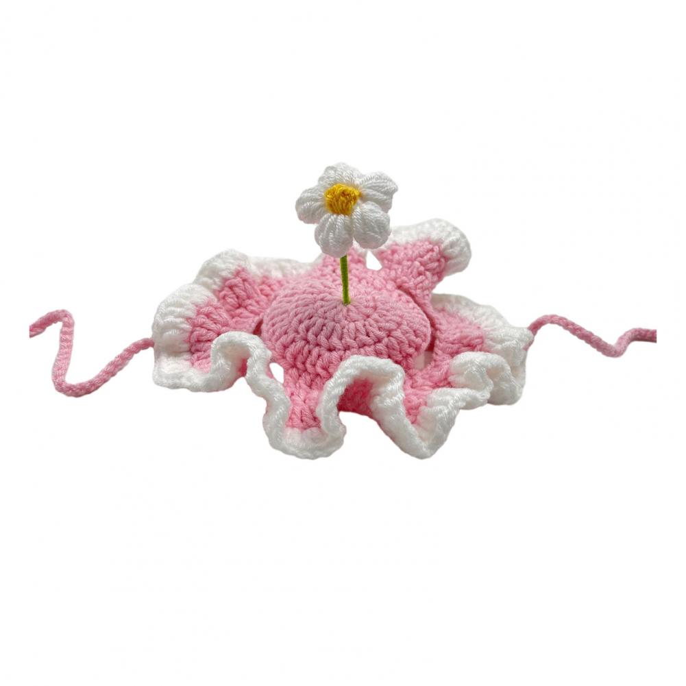 Crochet Cat Hat Adjustable Pet Hat Handmade Crochet Flower Cat Hat Scalloped Pet with Flower Ear Holes Cute Party for Small