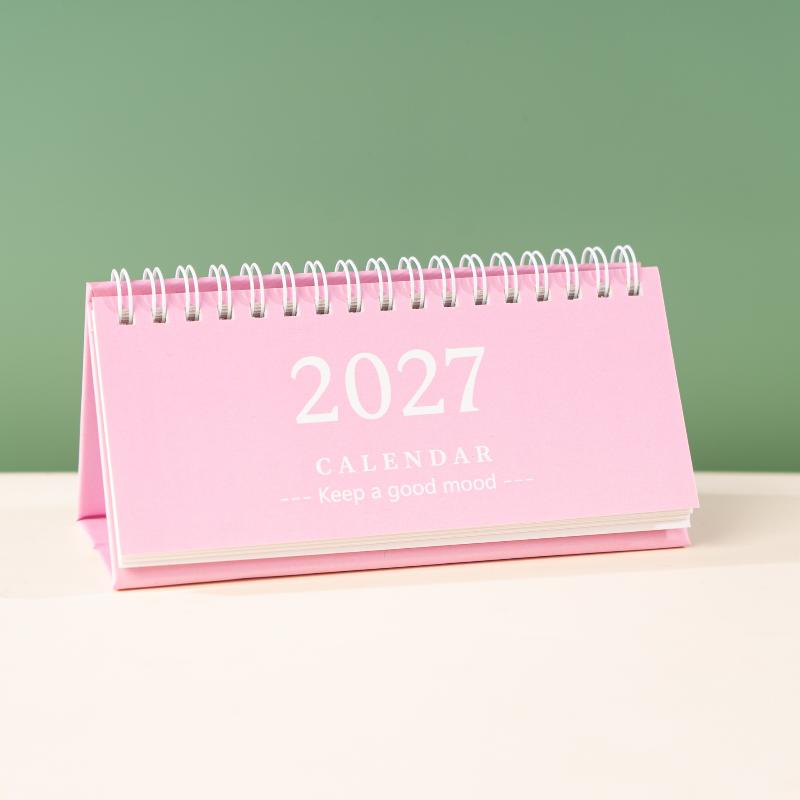 1Pcs 2027 Mini Coil Standing Desk Calendar Waterproof Page Flip Planner for Office Workers Daily Task Management