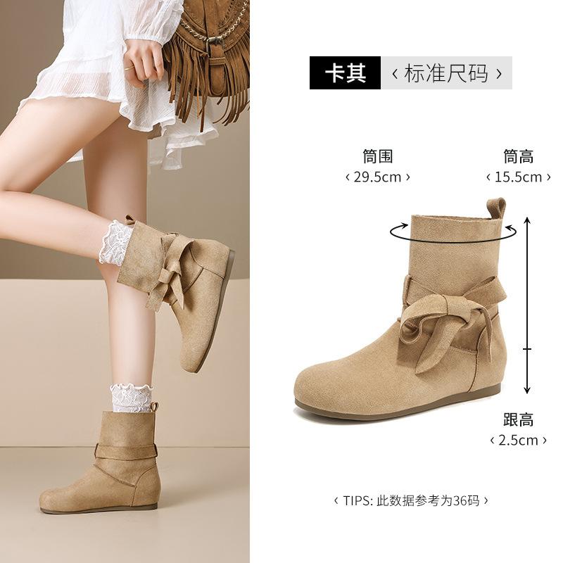 Augustus Denboken short boots new autumn flat-bottomed French retro with skirt bow Martin boots 35