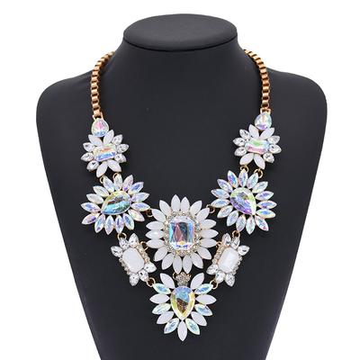 Small Mixed Lot Fashion Exaggerated Short Full Diamond Gemstone Flower Alloy Necklace