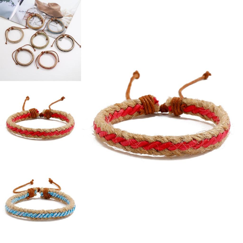 Unisex Braided Leather Bracelet Vintage Ethnic Style Various Colors 7-piece Set