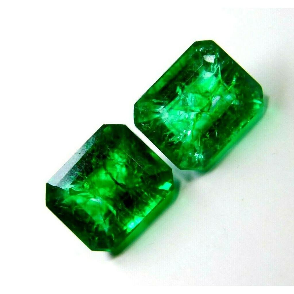 Green Emerald 18.8Ct CERTIFIED Natural Emerald Cut Pair Colombian Loose Gemstone Emerald -123