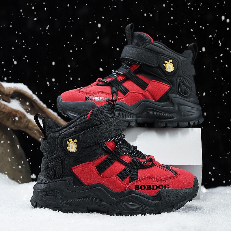 Fashion Pink Fur Snow Boots Girls Winter Sneakers Outdoor Warm Velvet Children's Cotton Shoes High Top Kids Casual Sports Shoes