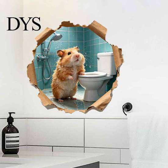 3D Realistic Animal Stickers Funny Hamster Hole Wall Decal Peel and Stick, Sticker with Waterproof PVC Art Effect, Cute for Bathroom Bedroom