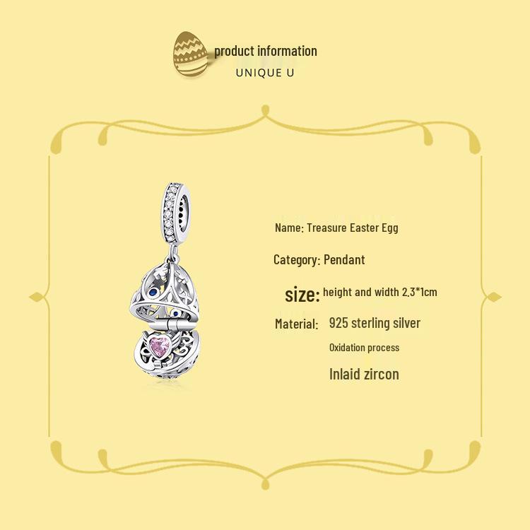 Ziyun Silver S925 Easter Egg Pendant: Fashionable, Openable, DIY Beaded Accessory SCC1465