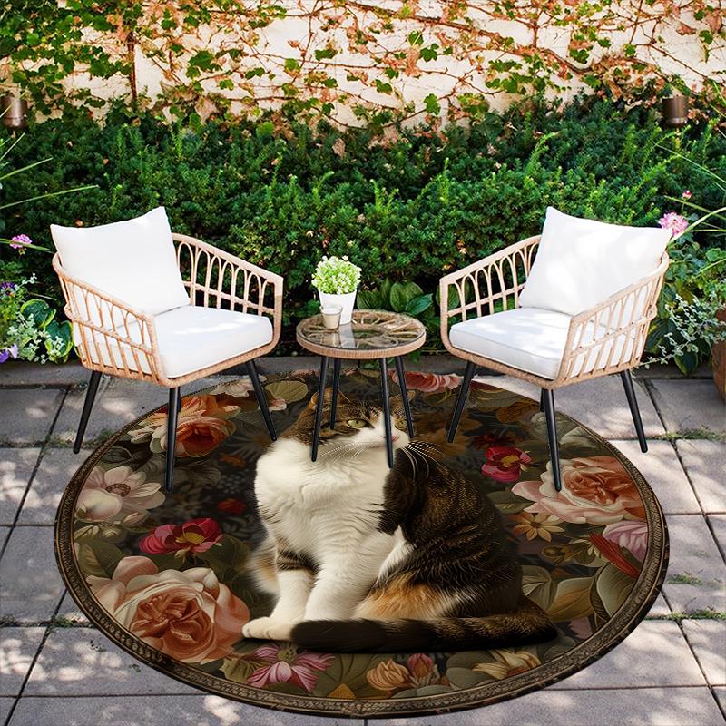 Vintage Cat pattern round rug,Carpet Rug for Living Room Bedroom Sofa Playroom Decor,Non-slip Floor Mat,Holiday Gifts and Birthday Gifts.