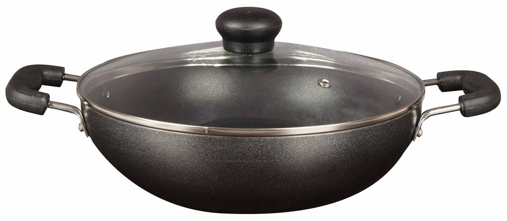 Trifri Kadai Set with Cover Aluminium Cookware Lightweight Non,stick Indian Wok Cooking