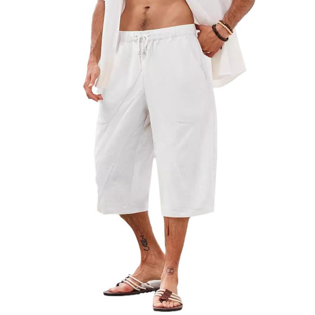European and American Men's Cotton-Linen Multi-Pocket Beach Shorts (2024 Edition)