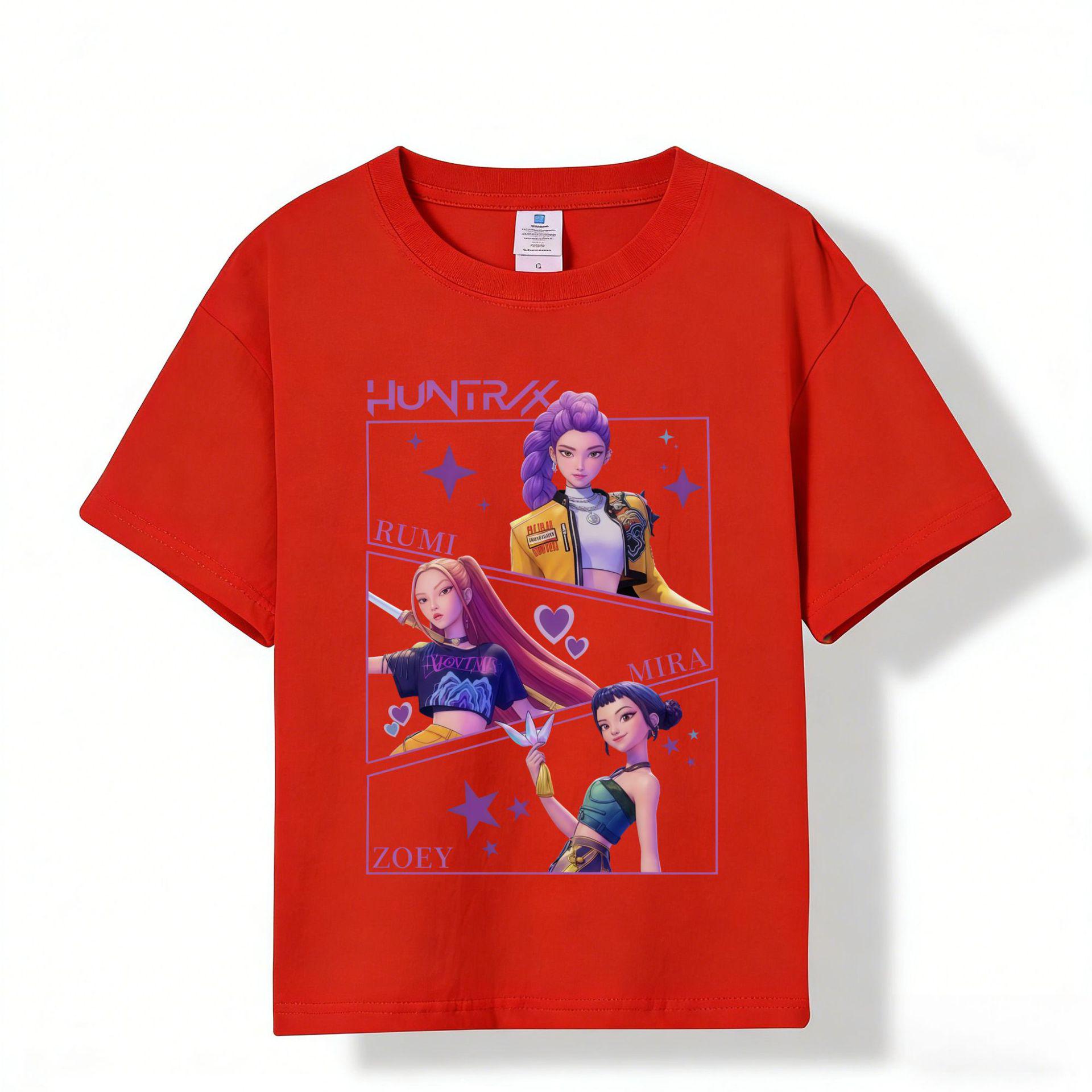 180g Pure Cotton Short Sleeve T-Shirt with Demon Slayer Corps Cartoon Print for Kids 150 cm