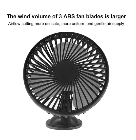 Univerzální 12V/24V přísavkový jednohlavý ventilátor do auta se třemi rychlostmi větru a USB