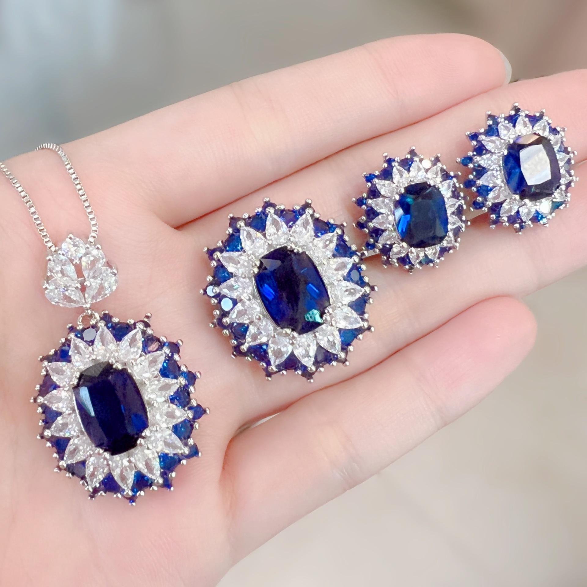 

Набор из трех предметов для выращивания синего изумруда, кольца, серьги, подвеска, комплект ювелирных изделий