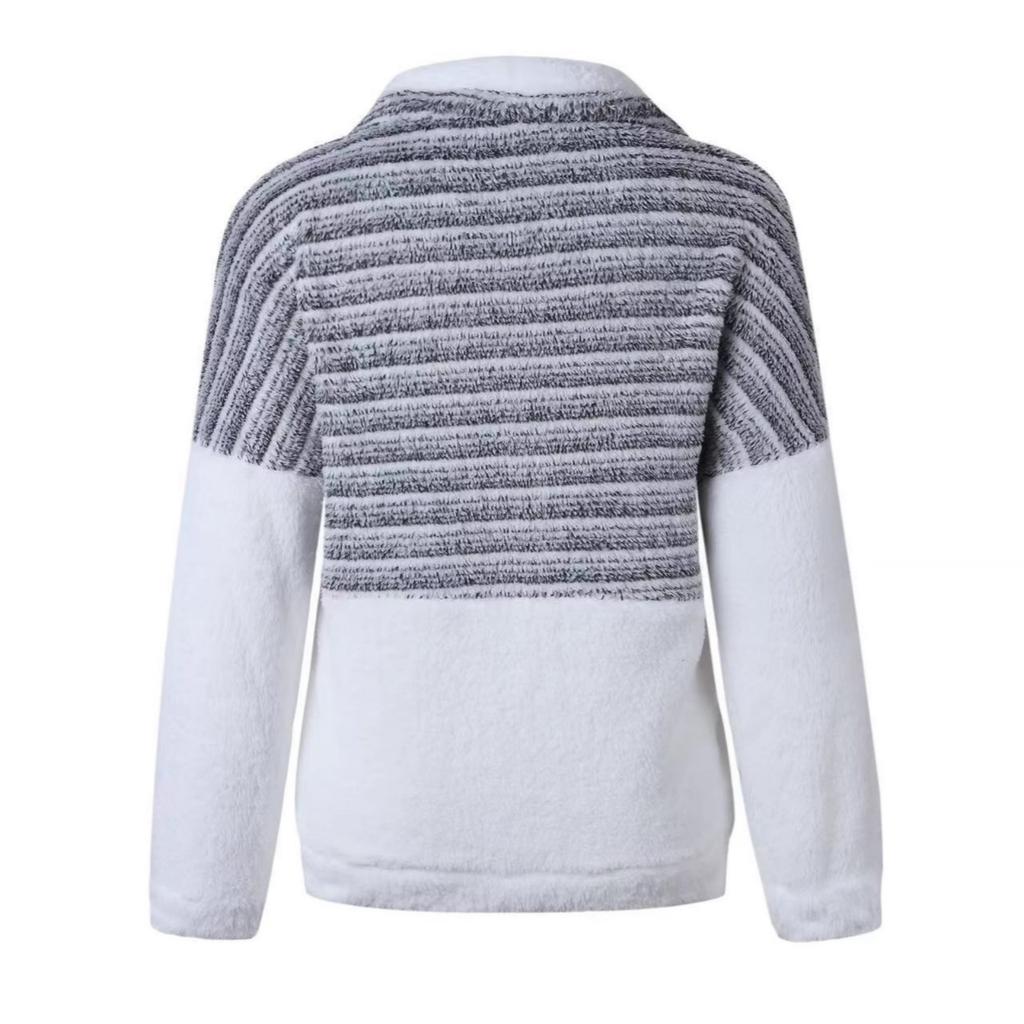 Fashionable Splicing Zipper Pullover Casual Pocket Casual Women's Winter Tops