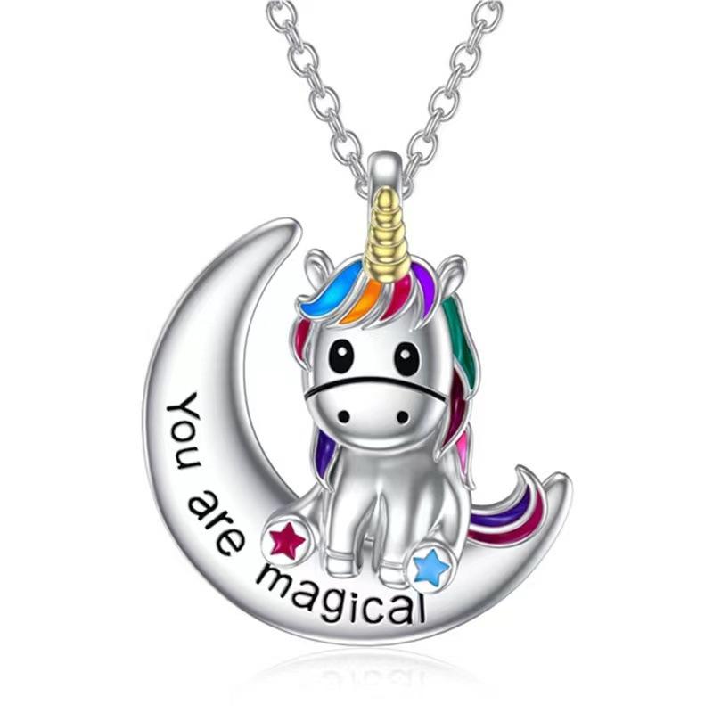 Unicorn Fashion You Are Magic Pendant Girl Cute Colorful Moon Necklace