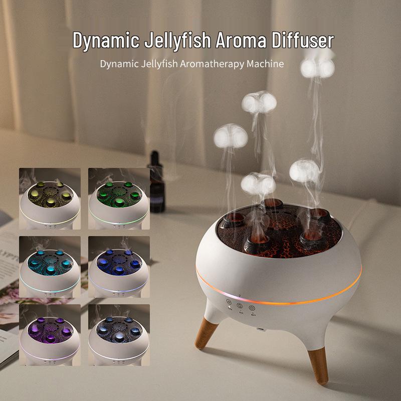 Flame Mist Diffuser: Aromatherapy Jellyfish Light with Wood Grain Design