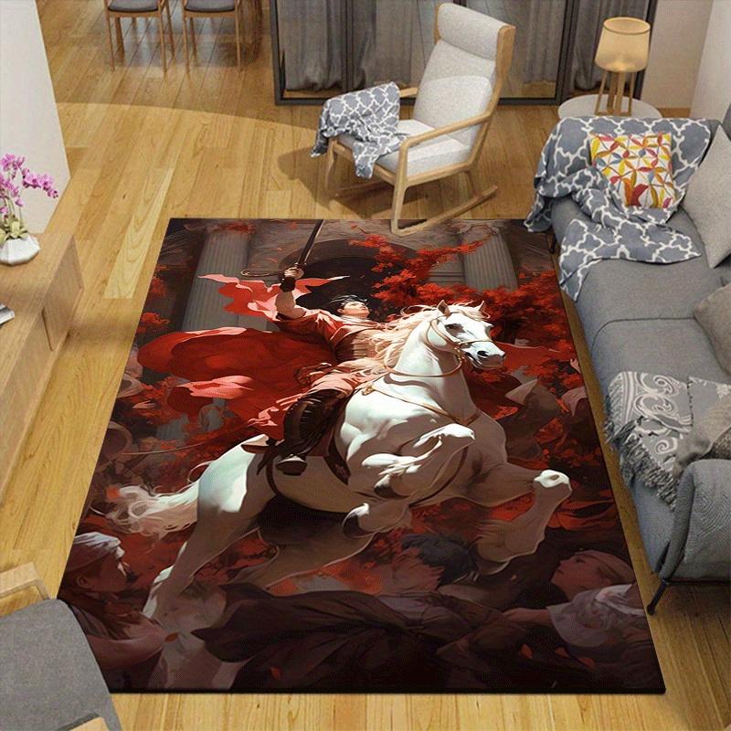 1pc Brave knight Pattern Area Rug, Anti slip Non Shedding Stain Resistant Carpet