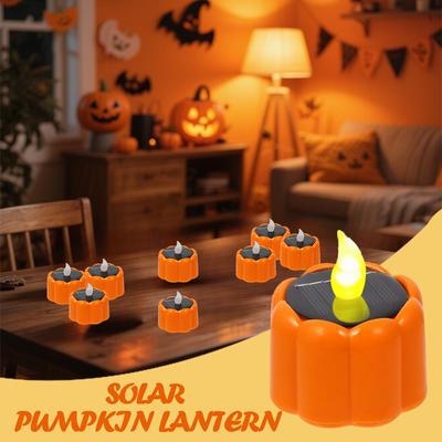 Dynia Solarna Lampka Tealight LED Świeca Światło Zewnętrzne Wodoodporne Energia Elektroniczna Migocząca Lampa Solarna Ogród Halloween Dekoracja Domu