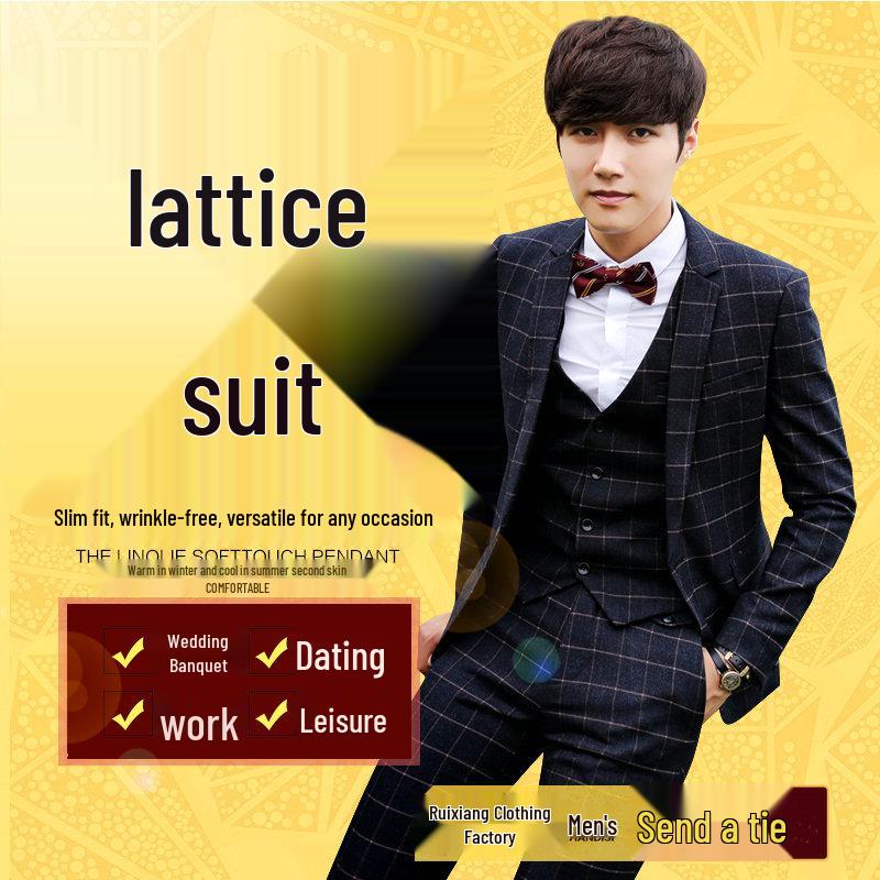 

Men s Slim Fit Black Plaid Three-Piece Suit - Wedding Tuxedo Blazer 4XL